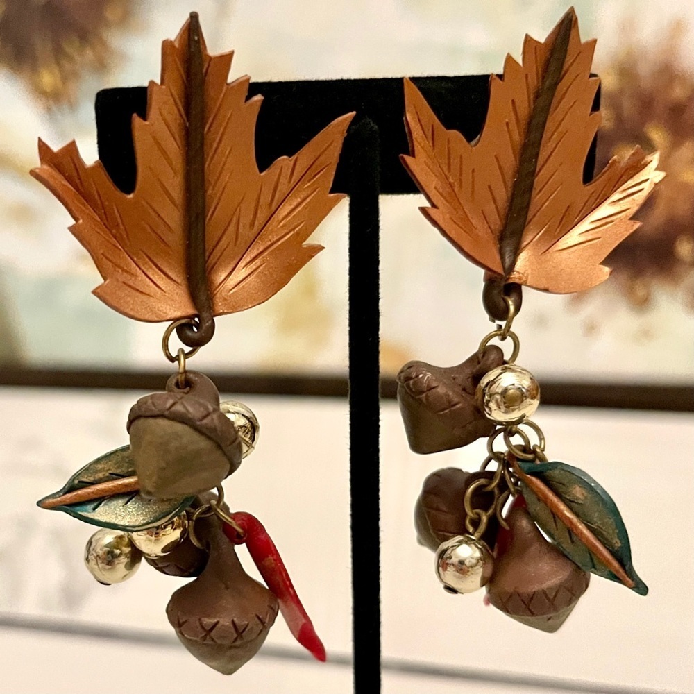 Handcrafted Autumn Leaf Clip On Earrings